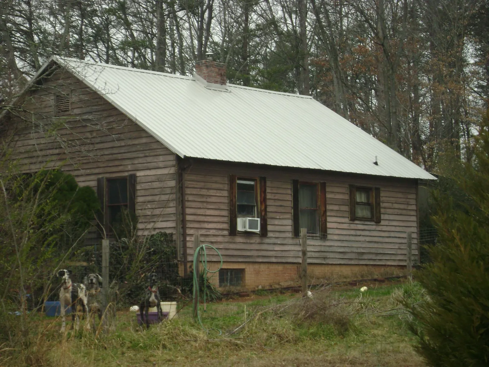 White metal roof on an old wood sided farmhouse, from a Metal Roof Installation job in Powells Point